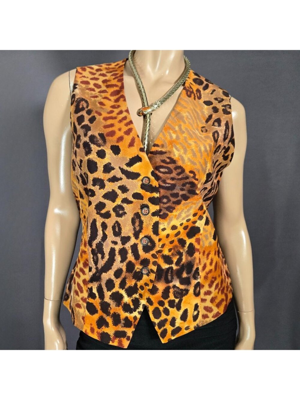 Vintage 90s Y2K Peter Nygard Leopard Print Vest Waistcoat Womens Size M